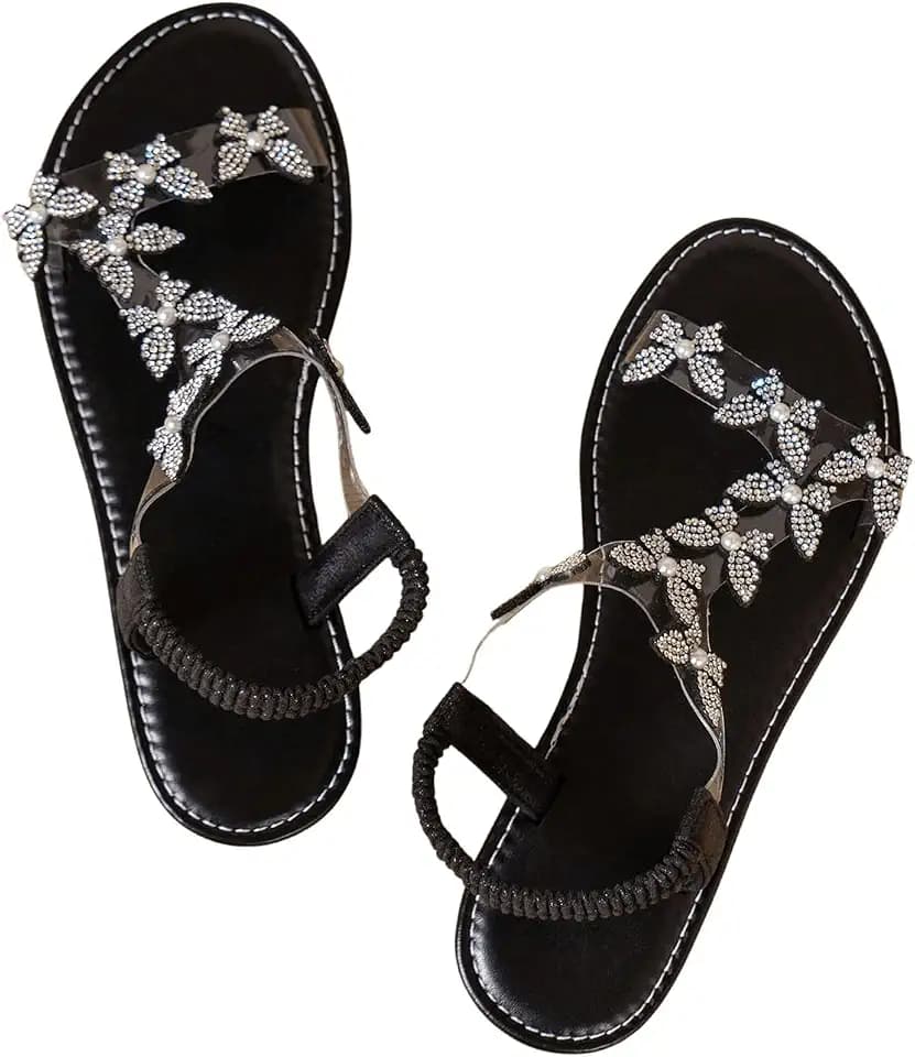 GORGLITTER Women's Butterfly Clear Glitter Dressy Cute Ankle Strappy Sandal
