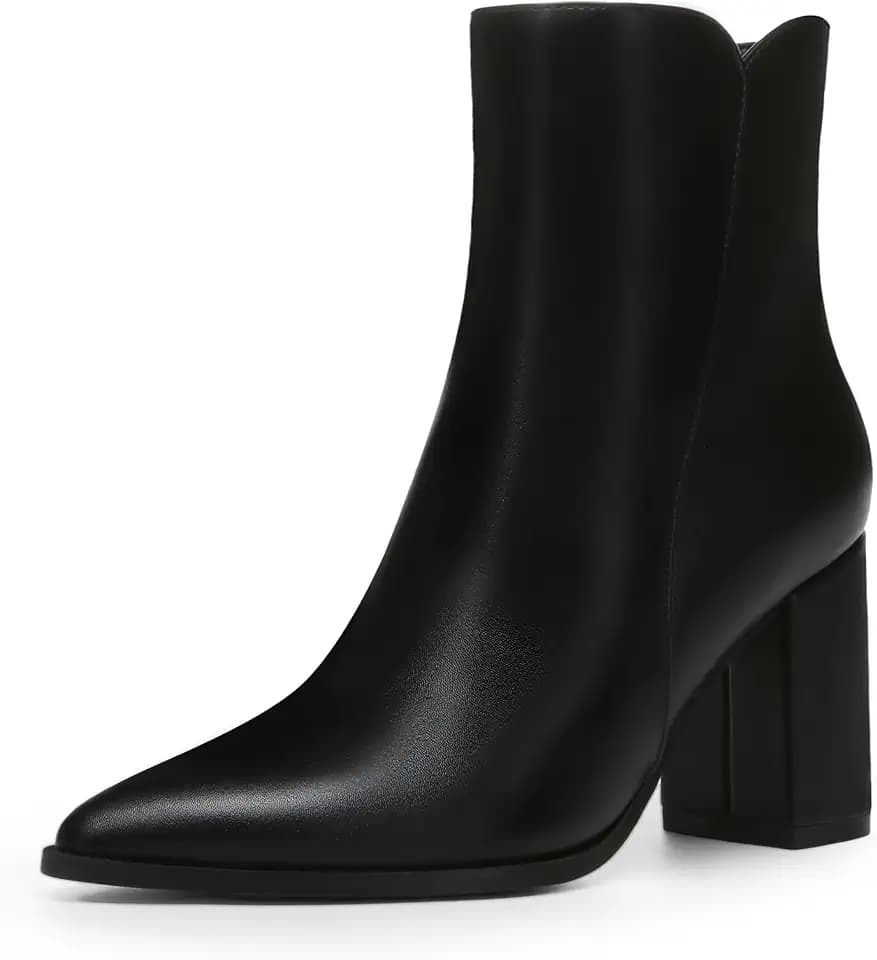 Athlefit Women's Chunky High Heel Pointed Toe Ankle Booties