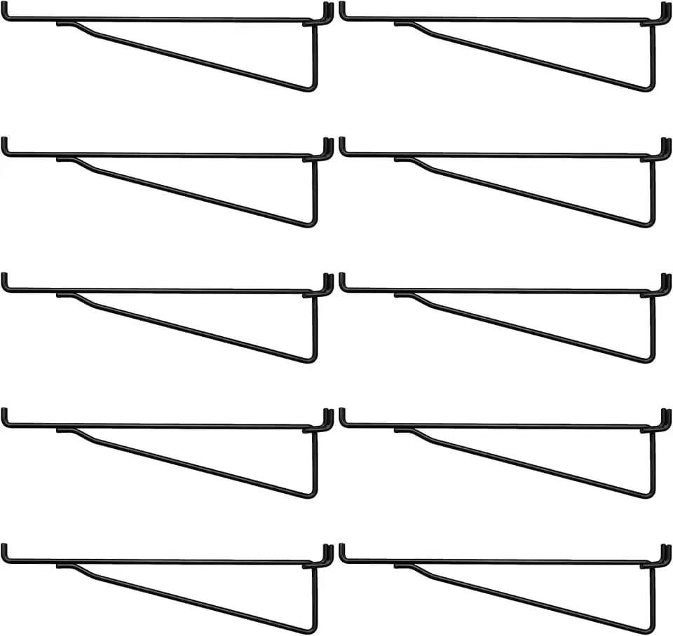 Shimeyao 10 Pcs Pegboard Shelf Brackets 12 Inch, Peg Hooks, Black