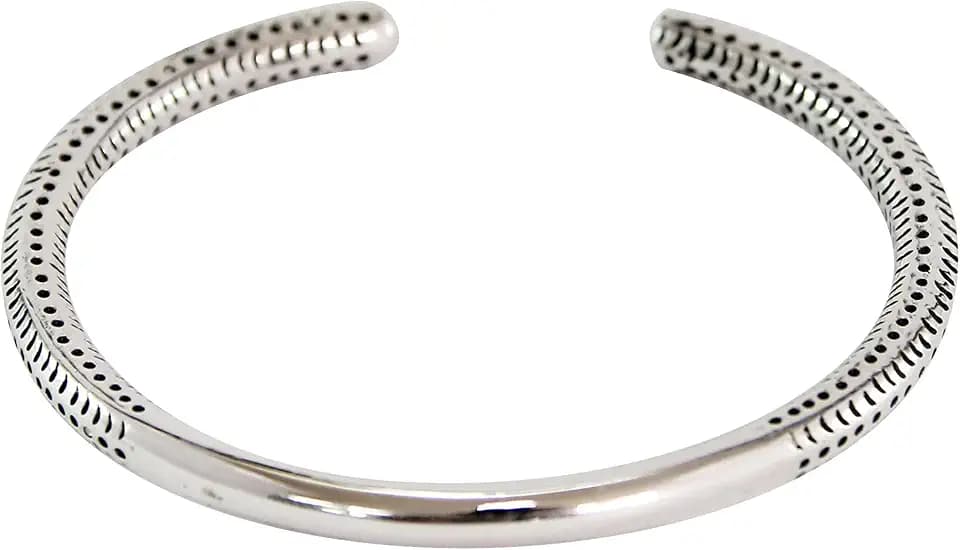 Men's Solid Sterling Silver Bangle Bracelet - Adjustable Size Silver Bracelet for Men