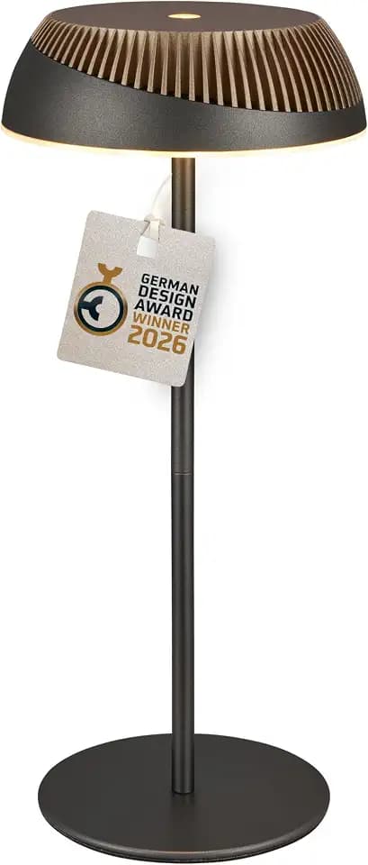 BRILONER - Alusta LED Tischlampe kabellos IP44 mit Touch, dimmbar, warmweißes Licht, Tischlampe Akku, Nachttischlampe, Leselampe, German Design Award Winner 2026, 14x32 cm, Anthrazit-Bronze metallic