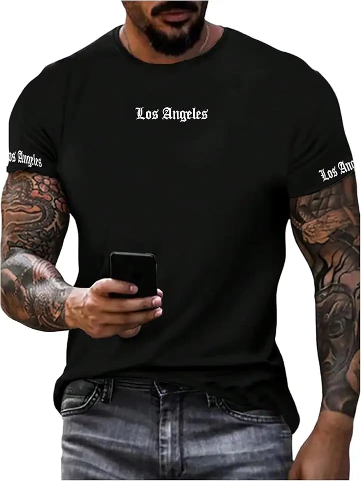 VIPWOLF Men's Number Graphic Tee Shirt Summer Short Sleeve Striped Trim Cool T-Shirts Y2K Streetwear Black Letters X-Large