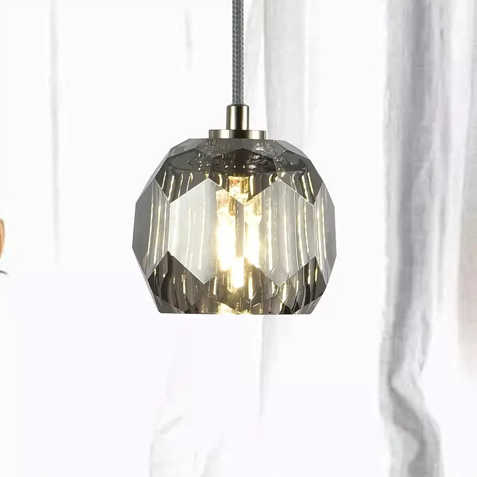 Raindrop Farmhouse Chandelier, Single 1 Light Smoke Crystal Pendant Lights, Modern Nickel Small Hanging Lamp for Dining Room Bedroom Kitchen Island Bathroom
