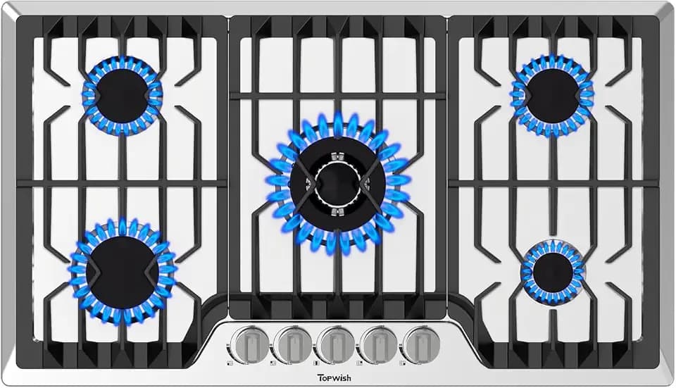 TOPWISH 36 Inch Gas Cooktop, Propane Stove Top with 5 ITALY SABAF Burners