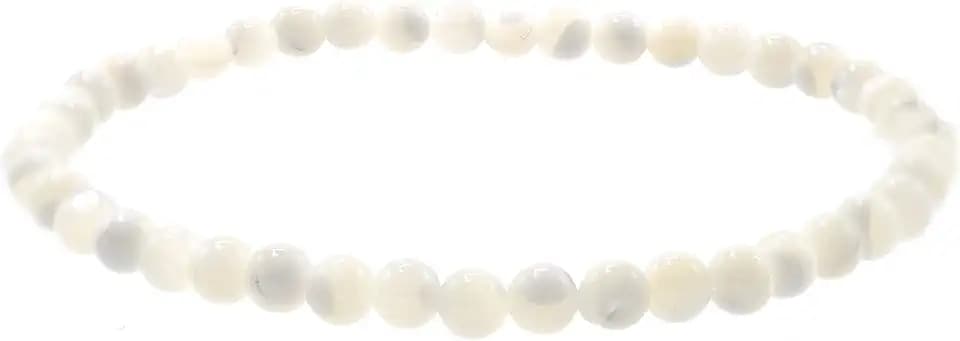 4mm Smooth White Mother of Pearl (Shell) Stretch Bracelet (in various sizes: 6.5, 7, 7.5 or 8 Inches)
