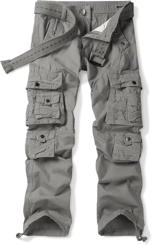 Aeslech Cargohose Herren Baumwolle Arbeitshosen Männer Baggy Reise Outdoor Wanderhose mit Multi Taschen (kein Gürtel)