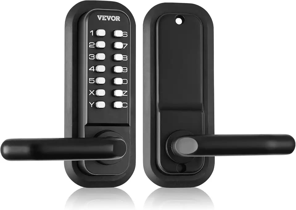 VEVOR Mechanical Keyless Entry Door Lock, 14 Digit Keypad, Embedded Outdoor Gate Door Locks Set with Keypad and Handle, Water-Proof Zinc Alloy, Easy to Install, for Garden, Garage, Yard, Storage Shed