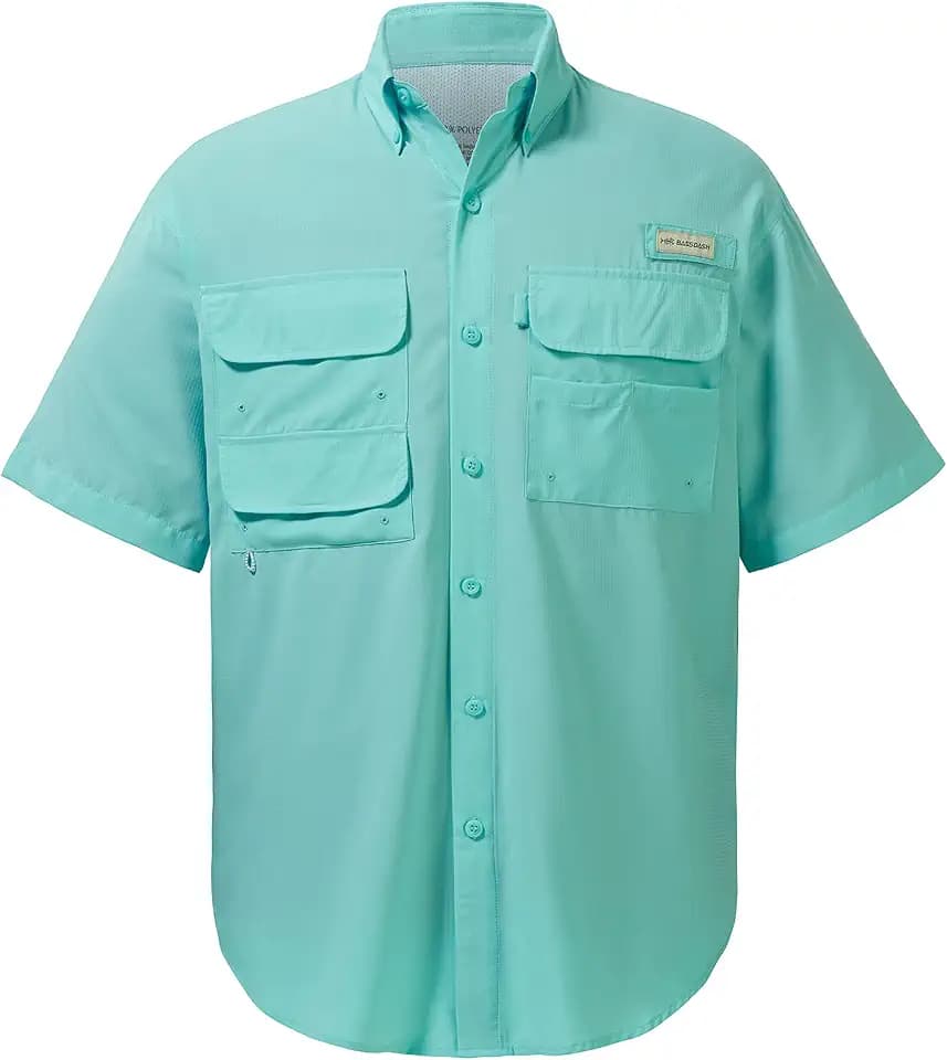 BASSDASH UPF 50 Men’s Fishing Dress Shirt Button Down Woven Short Sleeve Outdoor