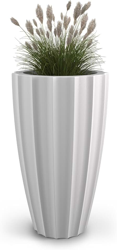 Mayne Sedona 28in Self-Watering Tall Round Planter, White