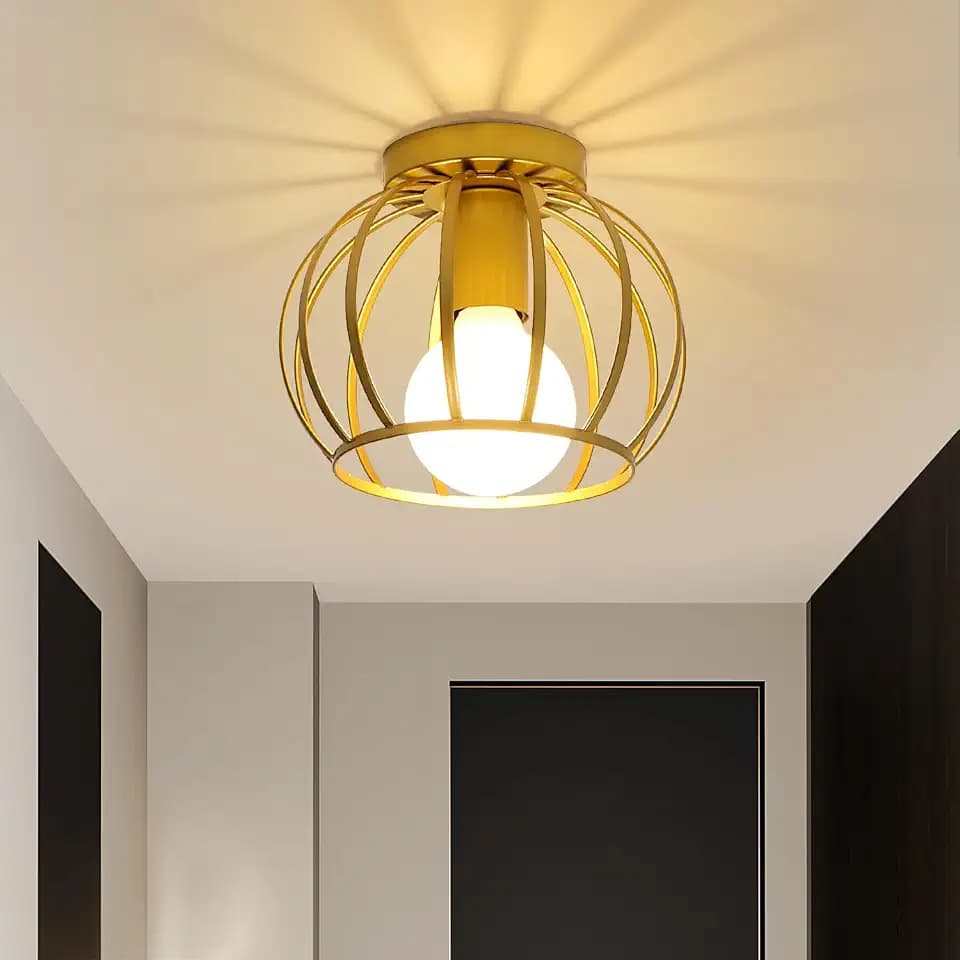 Comely Deckenleuchte Vintage Industrial Deckenlampe E27 in Käfig, Gold