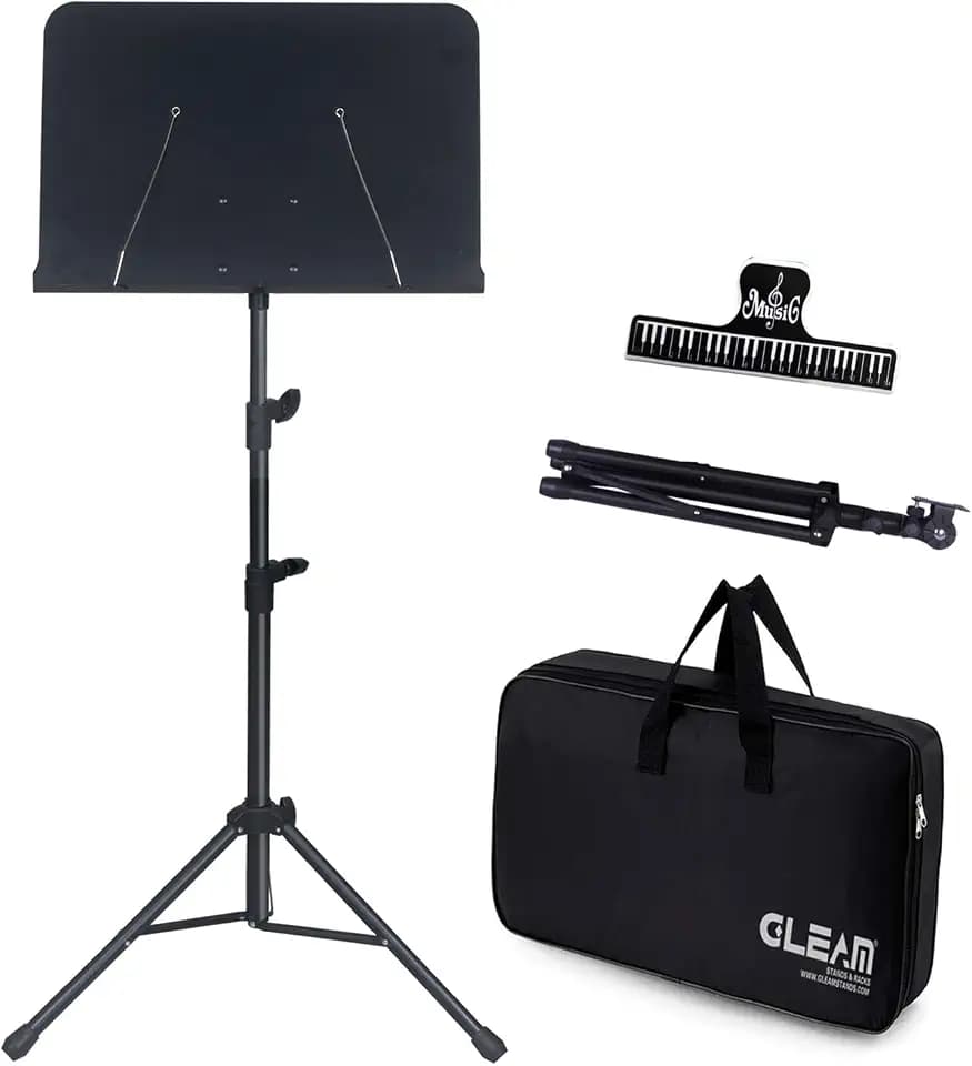 GLEAM Sheet Music Stand Lightweight with Carrying Bag - Iron Panel, Portable Dual Use Desktop Book Stand