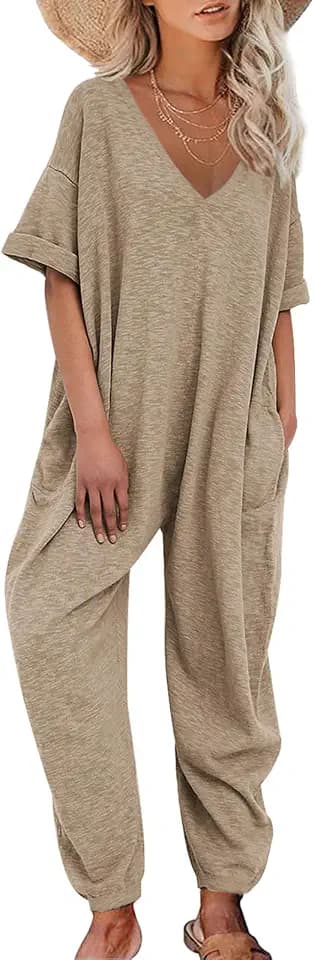 Nirovien Womens Short Sleeve Jumpsuits Casual V Neck Rompers Summer Outfits