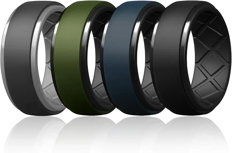 Egnaro Men's Silicone Wedding Bands, Tow-Tone Flexible Rubber Work Rings