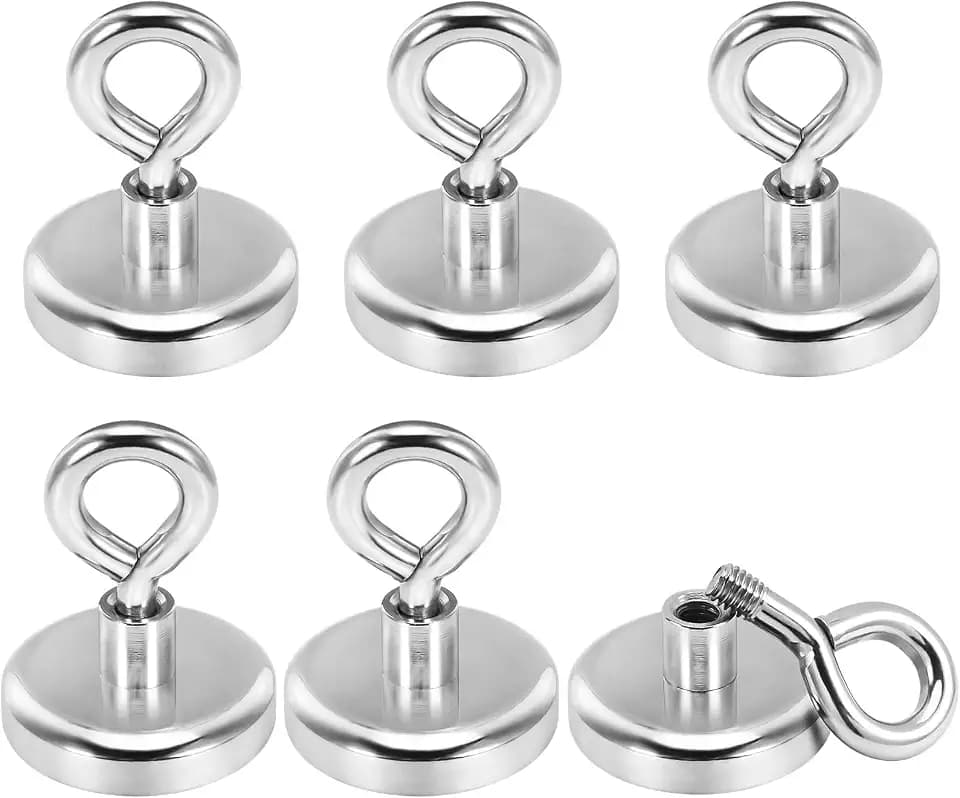 Wukong 45KG(100LB) Magnetfischen, 6 Stück Neodym Magnete Stark, Super Ösenmagnet, Neodym Magnete mit Loch für Angeln, Teichbergung, Garage