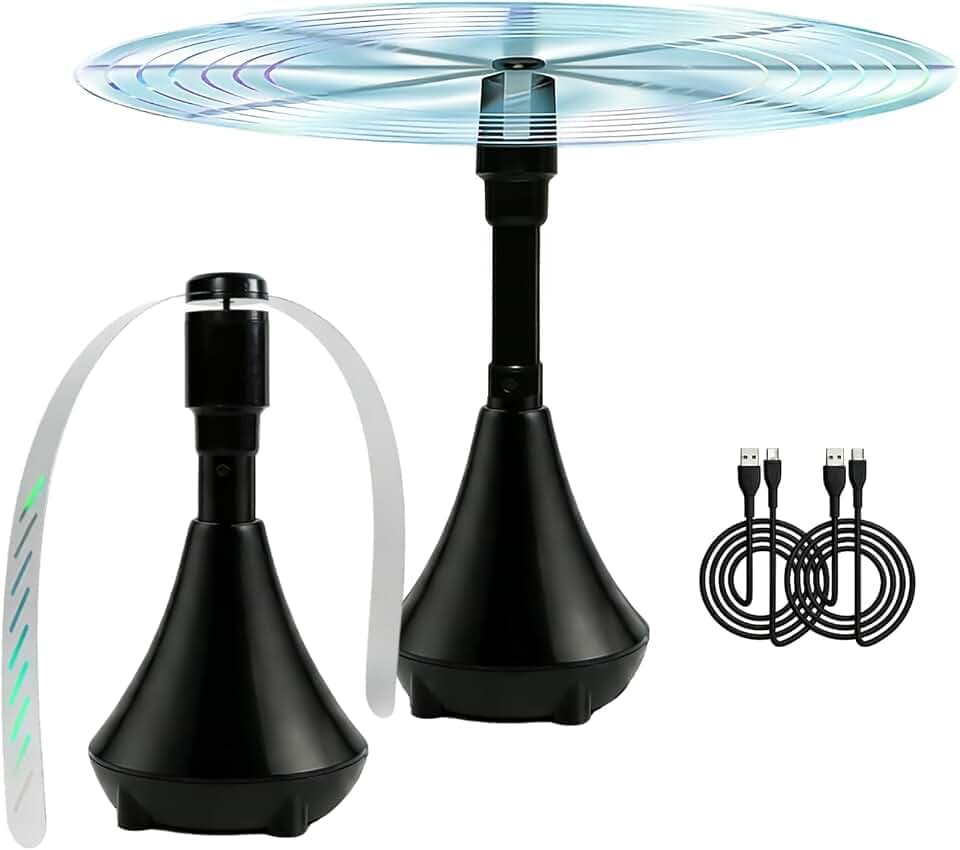 Fliegenwedler USB Aufladbar, Faltbar und Aufhängbar Fliegenabwehr Tischventilator, Fliegenwedler fur Tische, Fliegenvertreiber Draußen, Tragbarer Mückenschutz, für Camping Restaurants Grillen