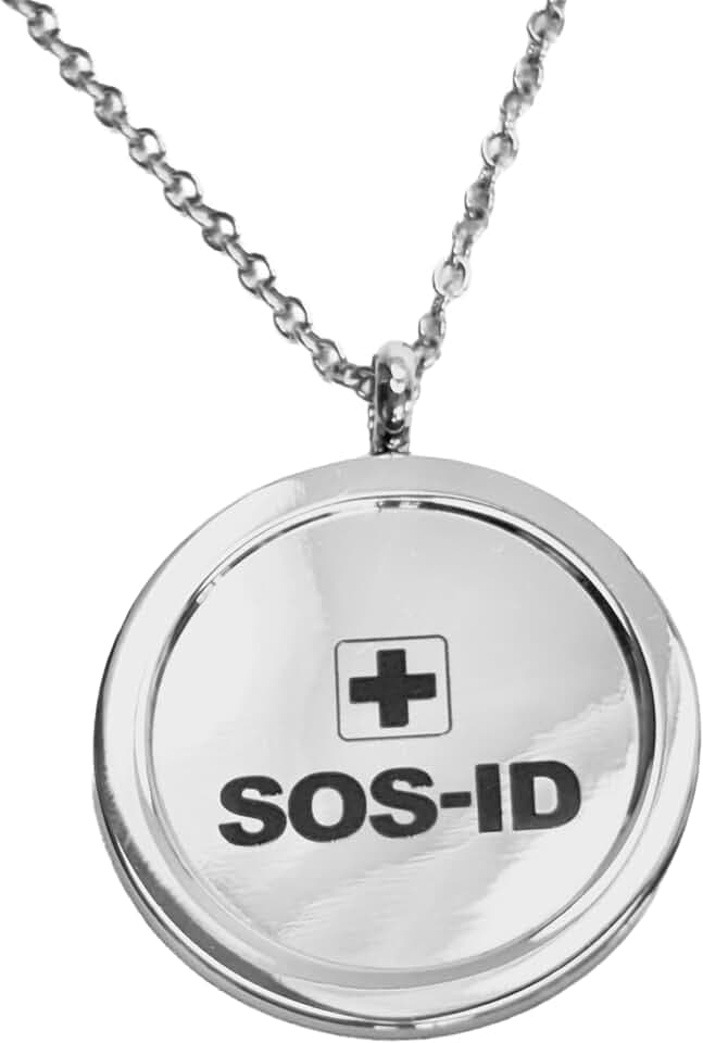 SOS-ID Kette Aura mit QR-Code – personalisierter SOS Anhänger rund – Digitaler Notfallpass als eleganter Schmuck – sofort abrufbare Gesundheitsinfo – sicher und stilvoll