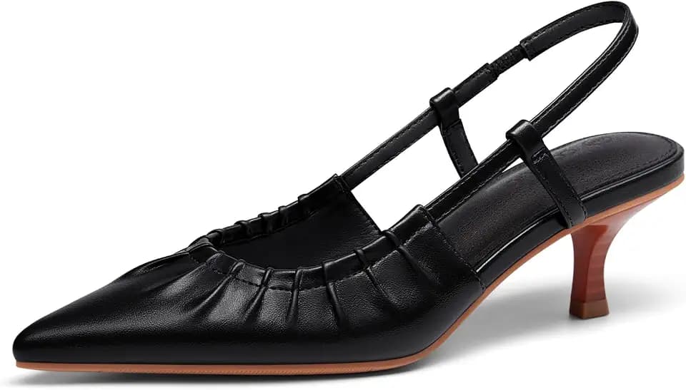 Coutgo Women Slingback Kitten Heels Pointed Toe Slip On Pleated Dress Shoes
