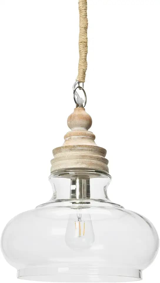Creative Co-Op Glass & Mango Wood Ceiling Pendant Light