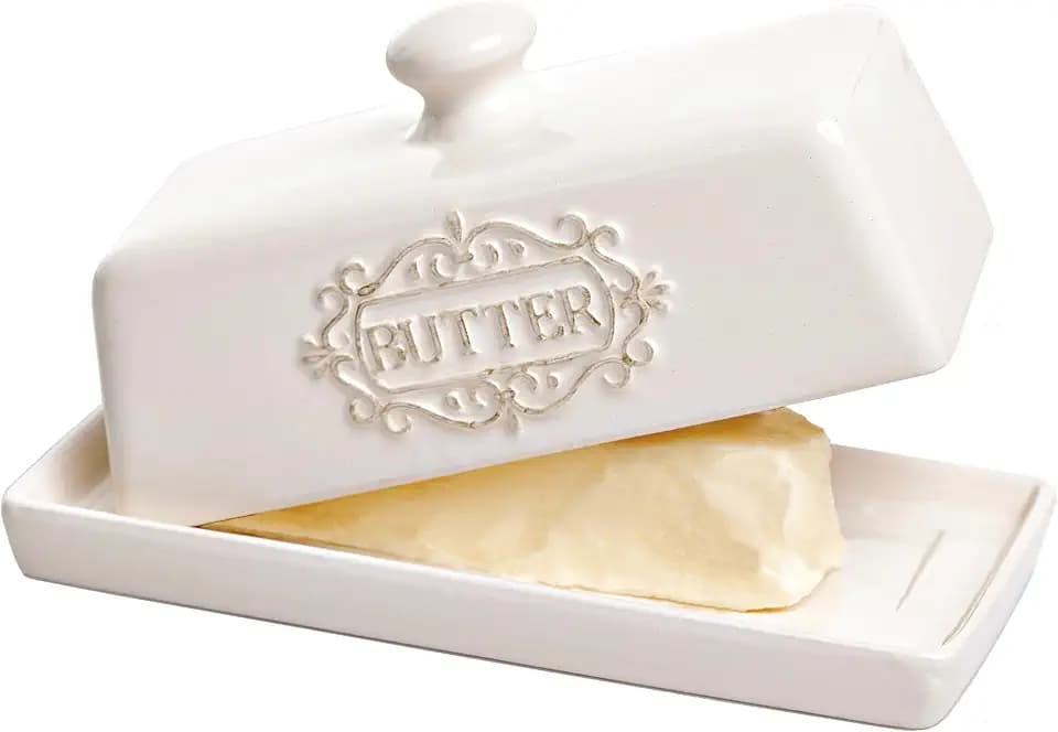 Ceramic Butter Dish with Lid, 7.7 x 4 Inch, Engraved Butter Keeper