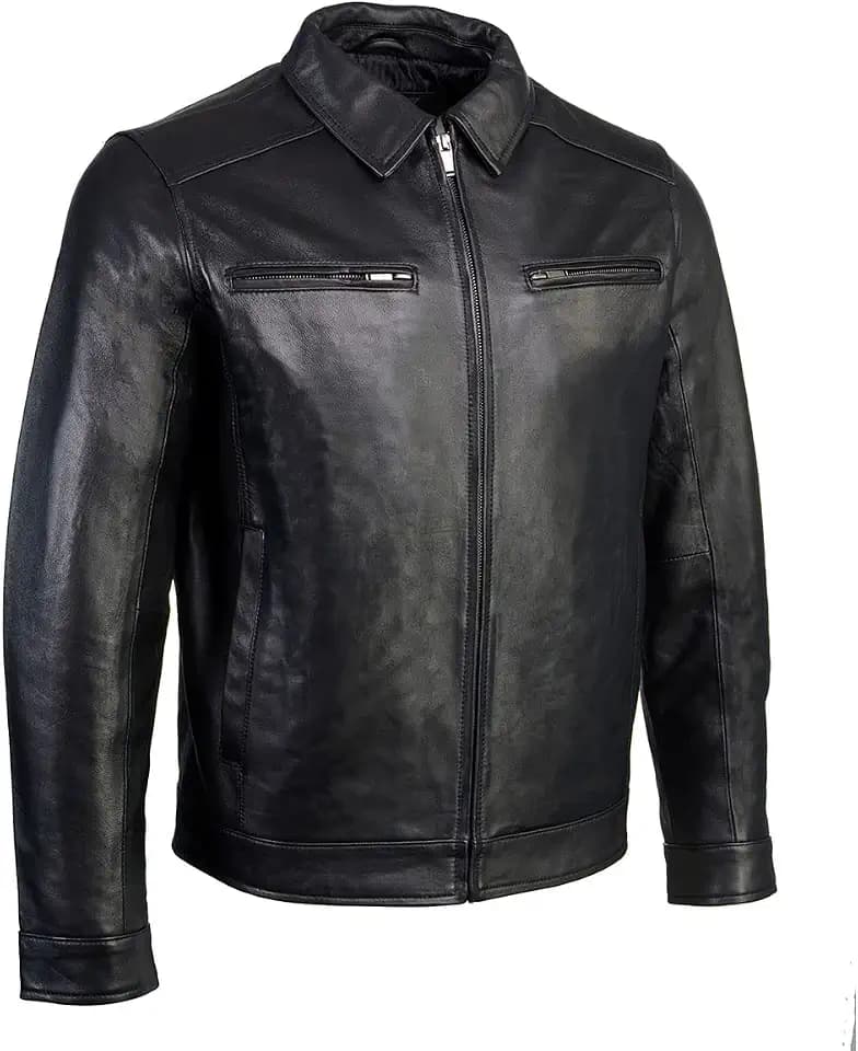Boston Harbour 1.0 Men's Black New Zealand Lamb Leather Fashion Car Coat Jacket SFM1899 - Large