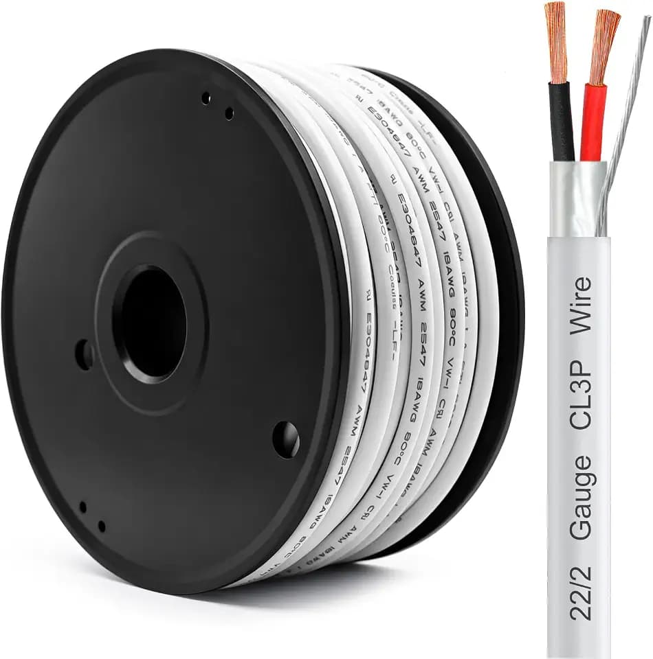 22/2 Shielded Wire 50FT CL3P Jacket Pure Copper Wire, Spool 22 Gauge 2 Conductor Stranded Plenum Cable for Security Alarm Access Control Sound