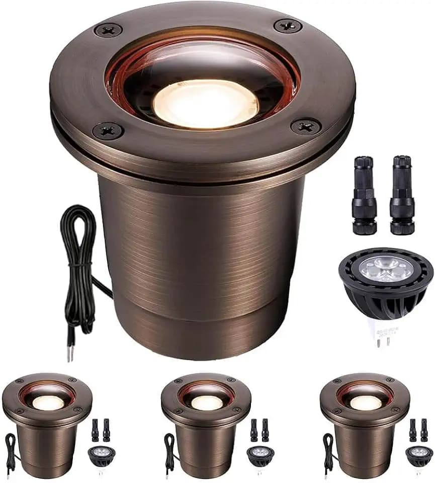 Gardenreet Brass Low Voltage Landscape Well Lights, 12V 2700K, 4 Pack