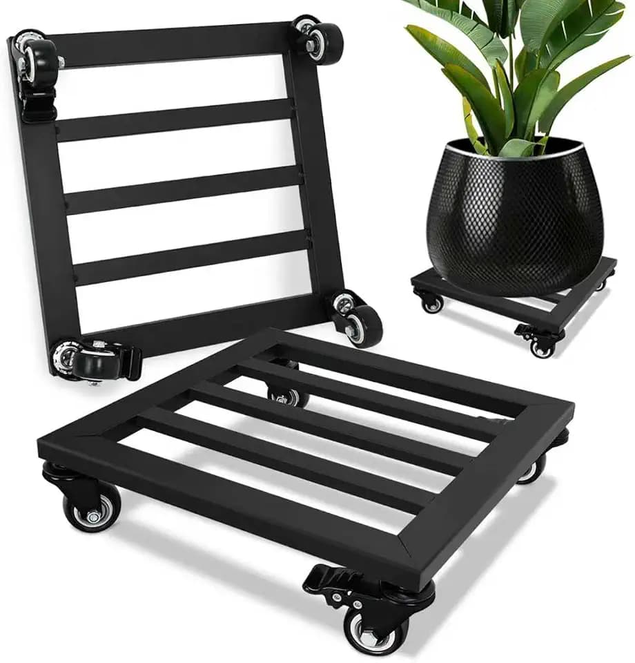 2 Pack 12 Inch Plant Caddy with Wheels, 380 Lb Metal Dolly, Locking Casters