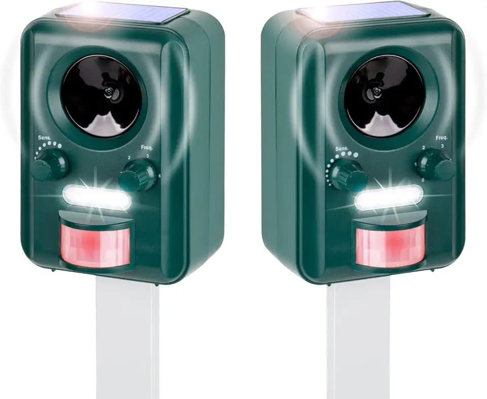 2 x Sparpack - VOSS Sonic 2000 | Ultraschall Abwehr & Tier-Vertreiber mit Solar, Blitz, Akku | Katzenschreck, Hundeschreck, Marderschreck | Deutscher Hersteller