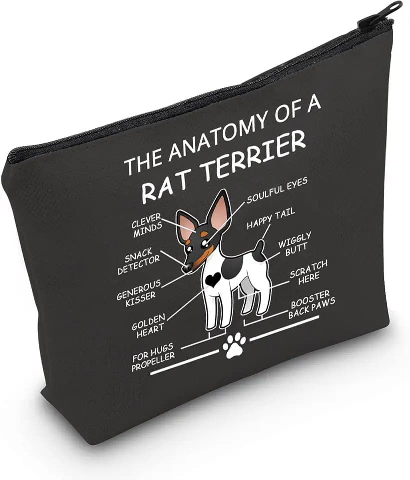LEVLO Funny Rat Terrier Lovers Gifts: The Anatomy of A Rat Terrier Cosmetic Bags for Veterinary Mom Travel Toiletry (Black)