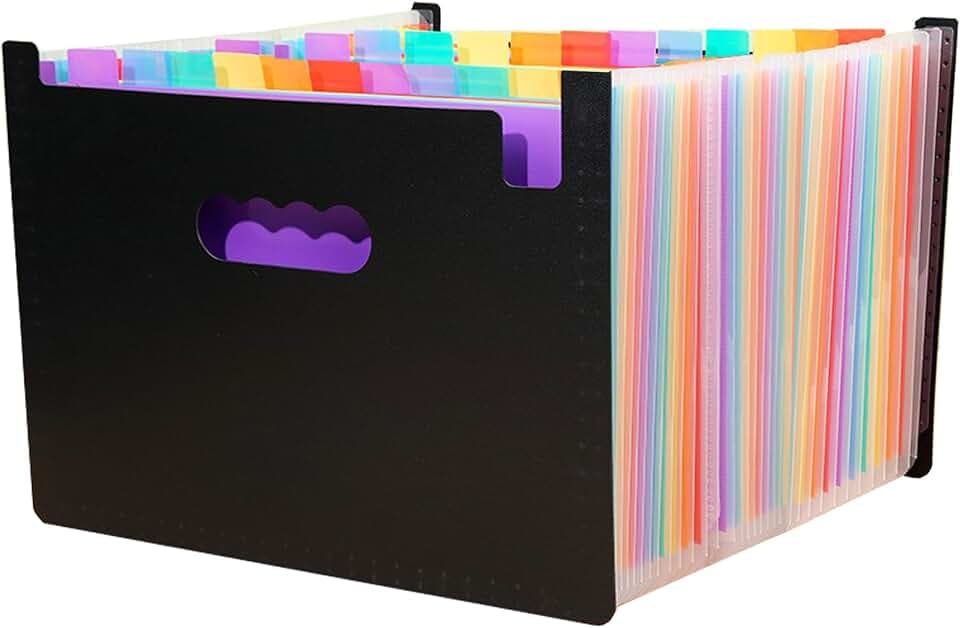 Dokumentenmappe A4 37 Fächer, Dokumententasche A4 Mit Farbenfrohe, Partitionen Mappe Ordner Fächermappe Sammelmappe Binder Ordnungsmappe Dokumenten Organizer (Schwarz)