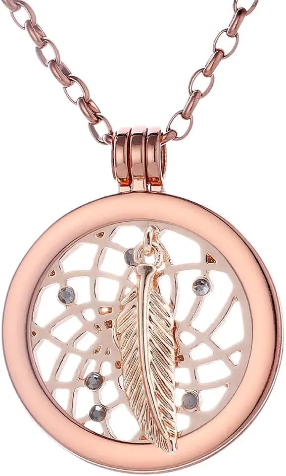 Morella Halskette Damen rosegold 70 cm Edelstahl mit Amulett und Coins 33 mm in Schmuckbeutel