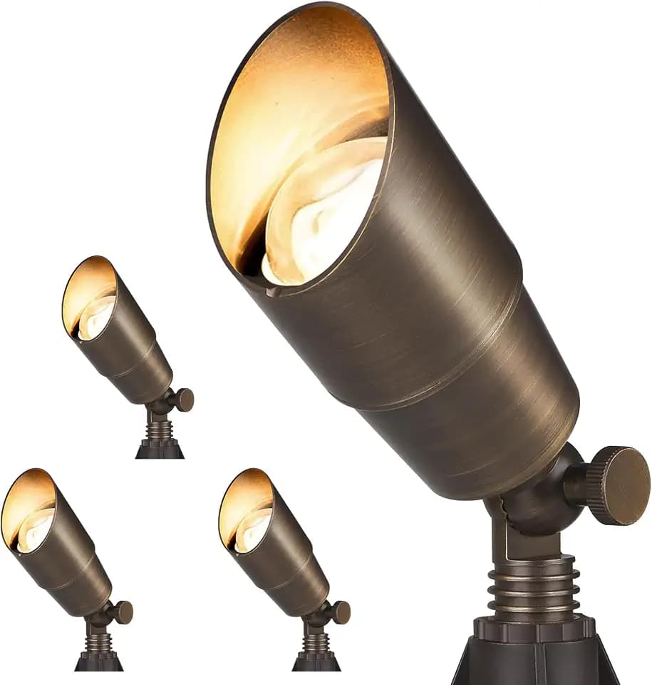 Gardencoin Solid Brass Outdoor Landscape Spotlights, 12V Heavy Duty LED Low Voltage Spot Light Waterproof for Garden and Yard Uplighting, Bronze Accent Lighting Fixture, Without MR16 Bulb 4 Pack