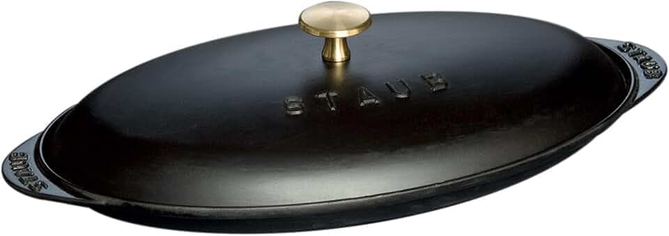 STAUB Servierplatte, Auflaufform aus Gusseisen mit Deckel, Oval, 31 cm, 0,7 l, Für alle Herdarten, Induktion und Backofen, Schwarz