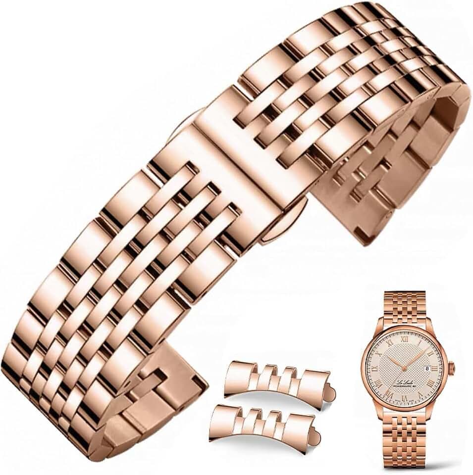 Metall Uhrenarmband aus Edelstahl mit Geradem und Gebogenem Ende Premium Uhrenarmband aus Massivem Edelstahl Armbänder 16mm 18mm 19mm 20mm 22mm für Männer und Frauen