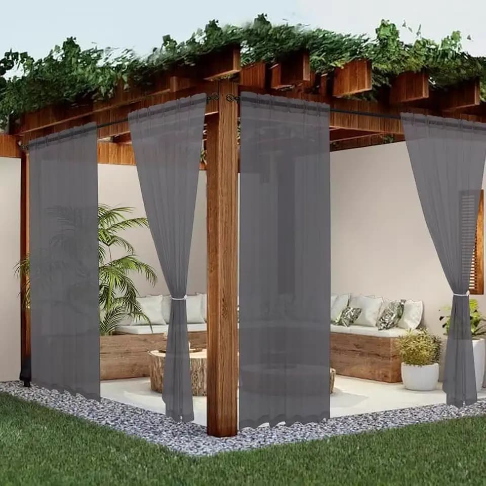 youleyar Sheer Outdoor Curtains for Patio Waterproof 4 Panels Linen Look Rod Pocket Indoor Grey Voile Curtain for Living Room, Bedroom, Porch, Pergola, Cabana, Gazebo(52x84 Inch, Dark Gray)