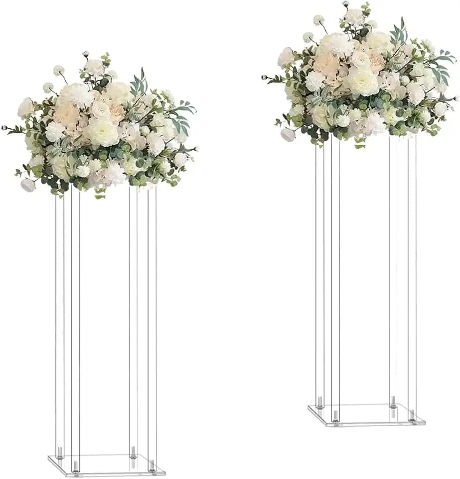 2 Pack 28'' Tall 8'' Dia. Clear Acrylic Flower Stand Floor Vase Centerpiece Wedding Column Backdrop Display Rack for Event Party Stage Aisle Decoration