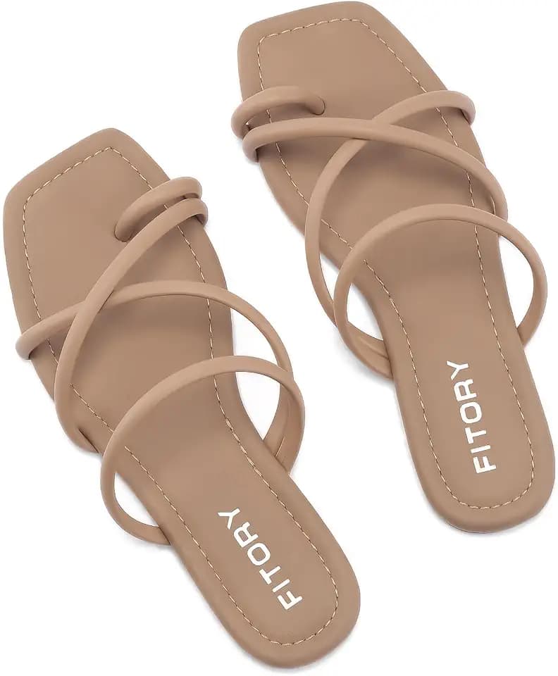 FITORY Women's Slide Sandals Toe Ring Thongs Cross Strappy Flat
