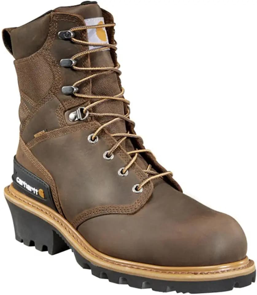 Carhartt 8” Waterproof Leather Logger Boot – Composite Toe Work Boots for Men with Goodyear Welt, Slip-Resistant Outsole, EH Rated