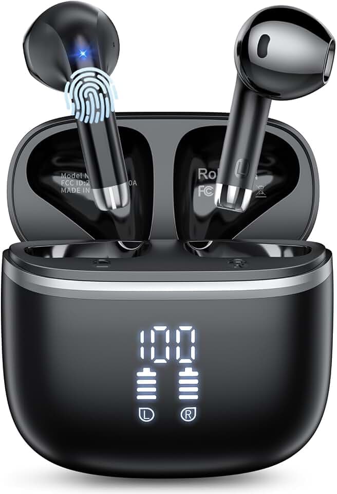 Kabellose Ohrhörer, HiFi-Stereo, tiefer Bass, Bluetooth 5.4-Kopfhörer mit 4 ENC Geräuschunterdrückungs-Mikrofon, 50 Stunden Spielzeit, Bluetooth-Ohrhörer, Dual-LED-Display, IP7 wasserdichte