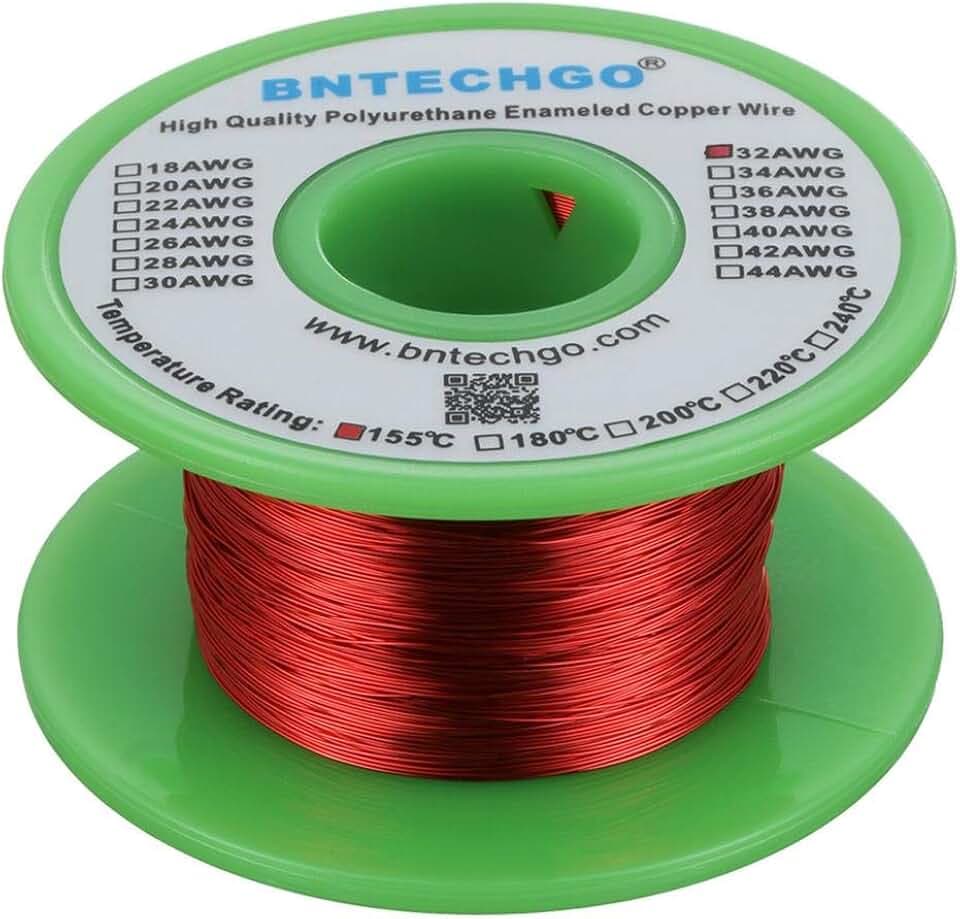 BNTECHGO 32 AWG Magnet Wire - Enameled Copper Wire - Enameled Magnet Winding Wire - 4 oz - 0.0078" Diameter 1 Spool Coil Red Temperature Rating 155℃ Widely Used for Transformers Inductors