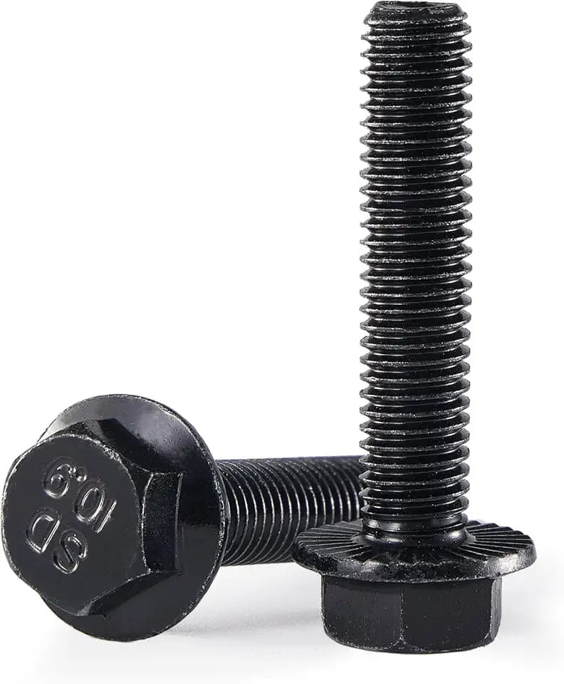 M8 x 45mm 10Pcs Flanged Hex Head Bolts, M8 x 1.25 Bolts, Flange Hexagon Head Screws, 10.9 Grade Alloy Steel, Black Oxide Finish, Metric Fully Thread