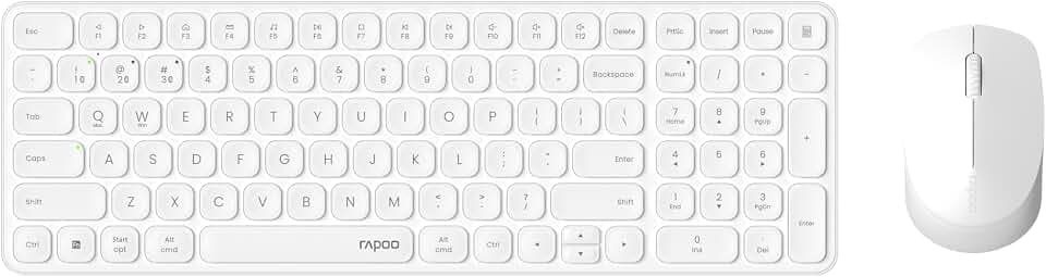 Rapoo I Kabellose Tastatur und Maus (9310M, ultradünn, Bluethooth, 2,4 GHz, Batterien), Weiß