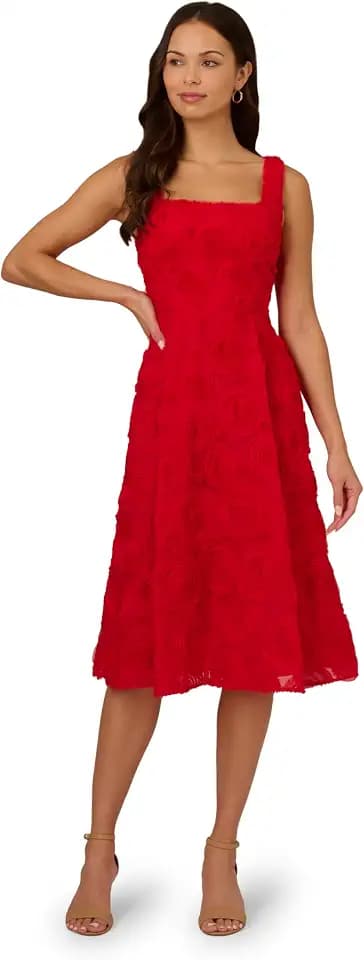 Adrianna Papell Women's Soutache Rosette Midi Dress