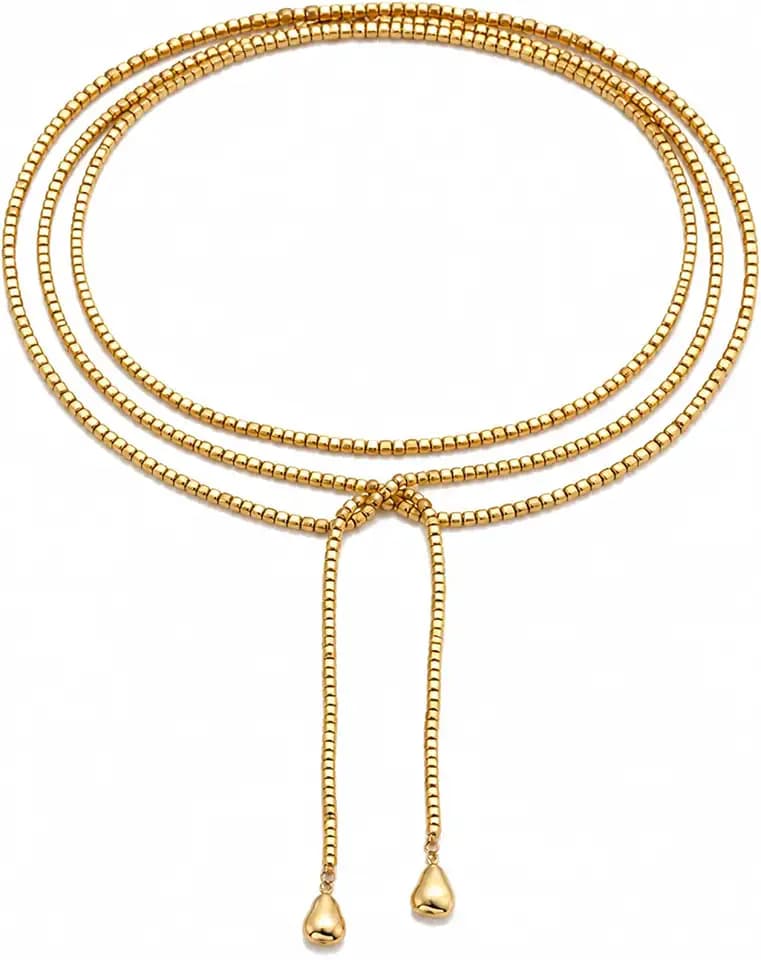 Lariat Necklace for Women,Gold Beaded Tie Necklace Choker