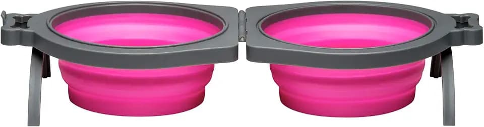 Loving Pets Bella Roma Double Diner Collapsible Dog Bowls - Silicone Dog Bowls, Foldable Bowl, Puppy Essentials & Hiking Pet Supplies Great for Home & Travel (Pink, Medium)