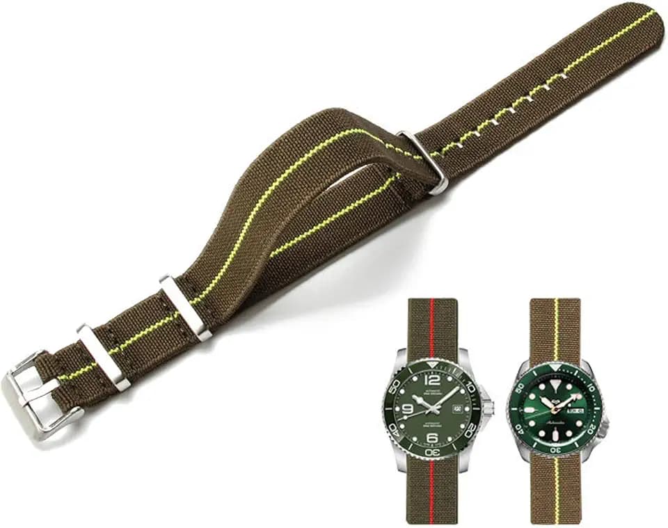 Nylon Elastic Watch Strap Military Parachute Style Watch Band 18mm 20mm 22mm Premium Striped Nylon One-Piece French Paratrooper Watchband Smartwatch Band Replacement Strap for Men Women