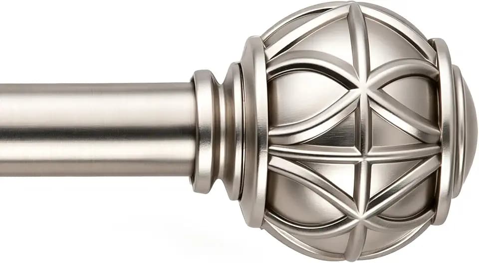Satin Nickel Curtain Rods for Windows 18 to 88 Inches,Adjustable Decorative Drapery Rods,Heavy Duty Curtain Rod with Netted Ball Finials