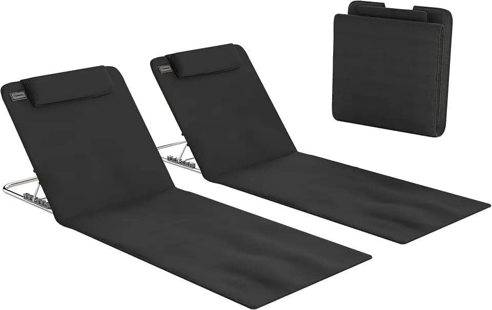 Outsunny 2 Stück gepolsterte Strandmatte – Strandmatte – Strandmatte – verstellbare Rückenlehne in Mehreren Positionen – inklusive Transporttasche – Metall Polyester PE