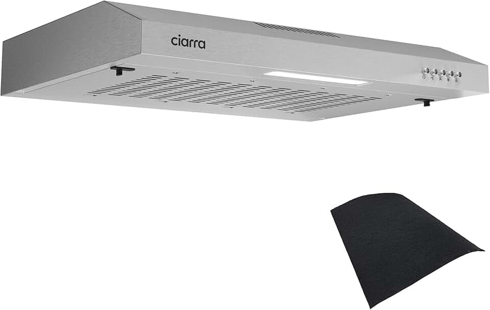CIARRA Dunstabzugshaube 60cm 3 Leistungsstufen Abluft Umluft Unterbauhaube (Silber),Kompatible CBCS6903 Kohlefilter