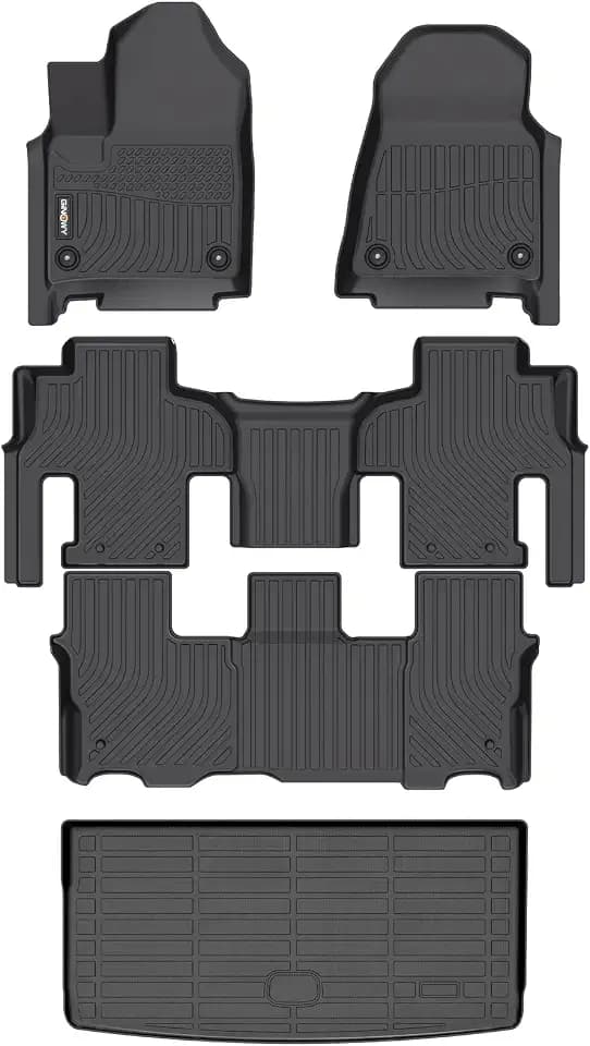 Floor Mats & Cargo Liner for Jeep Wagoneer 2022-2025 2026 8 Passenger (Not for L/ 7-Seat),TPE All Weather Car Mats, Custom Fit Trunk Mat Waterproof Floor Liners Accessories Black